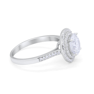 Halo Vintage Style Engagement Ring Round Simulated CZ 925 Sterling Silver